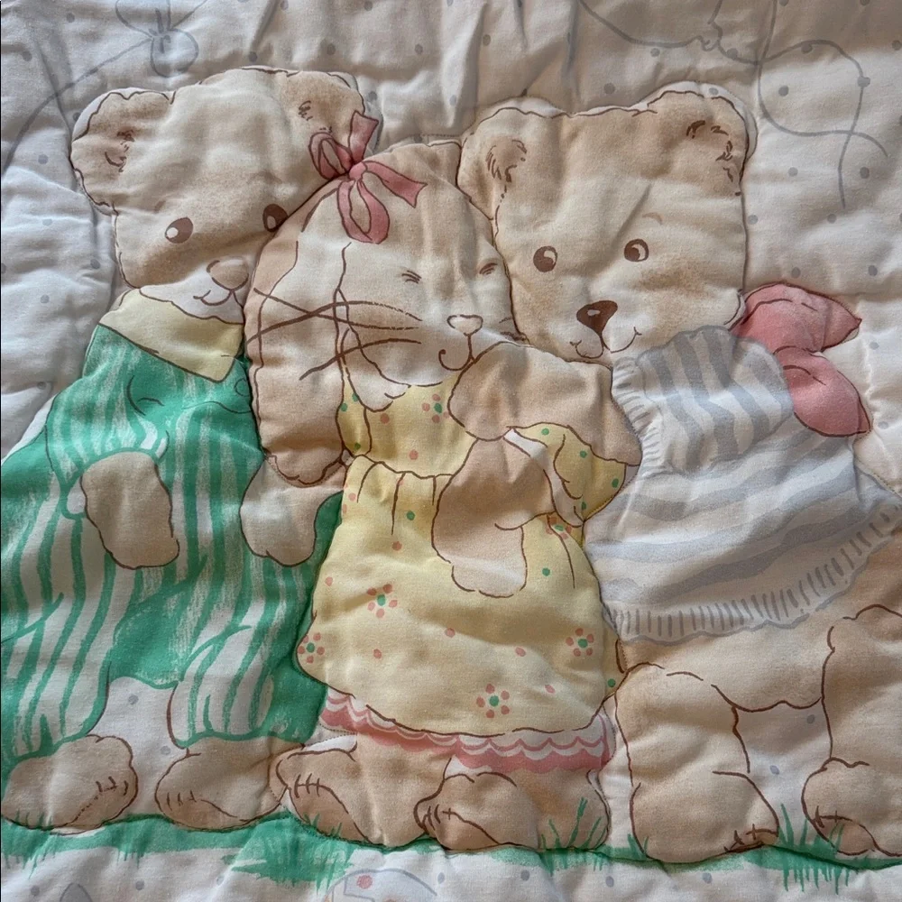 Teddy Beddy Bear & Bunny hugs kite blue plaid yellow bow Baby Blanket Comforter